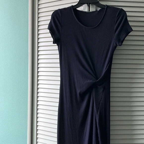 NWT TAHARI ribbed navy maxi dress size Small, side slip - Picture 9 of 10